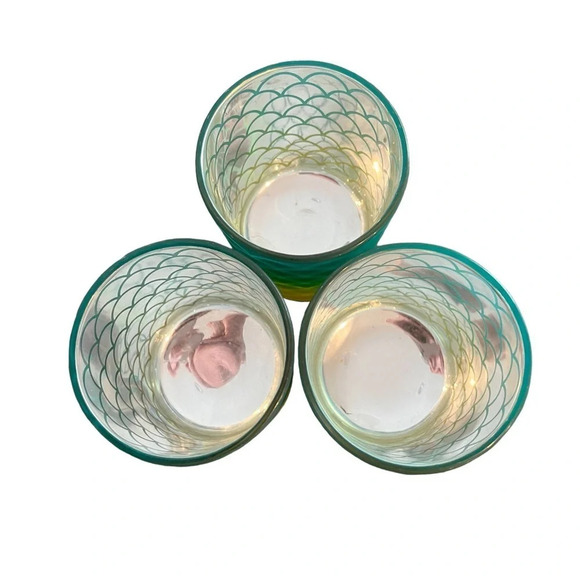 Three Mermaid 4” Votive Holders Cups New Graded Color Green Yellow Silver - Picture 2 of 7